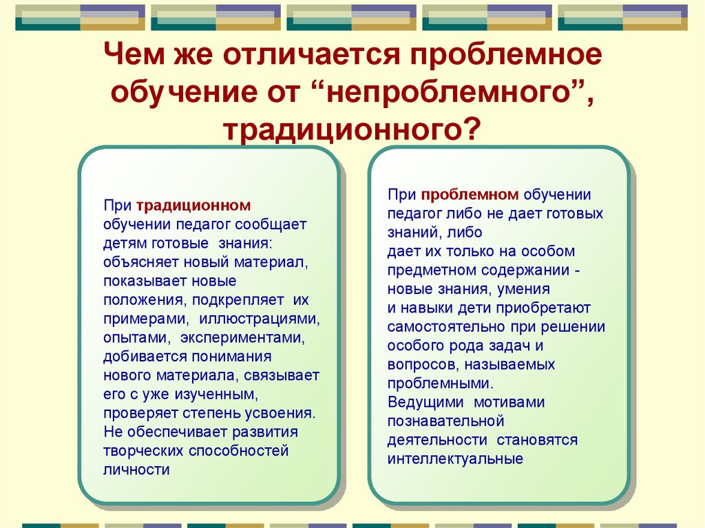 Вопрос как отличить. Отличия проблемного обучения от традиционного. Традиционный метод обучения и проблемный. Учебные и проблемные вопросы. Отличие проблемного обучения от традиционного обучения.