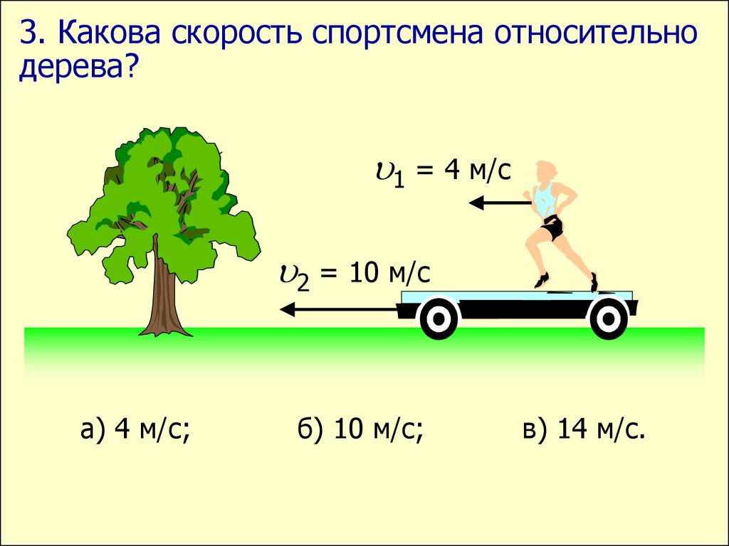 Скорость автомобиля составляет 3 2. Какова скорость спортсмена относительно дерева. Относительность движения. Относительное движение формулы. Относительное движение физика формулы.