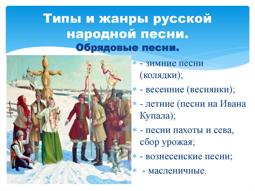 Музыка группа жанры. Жанры русской народной песни. Жанры русских народных песен. Обрядовый Жанр русской народной песни. Народная музыка примеры.