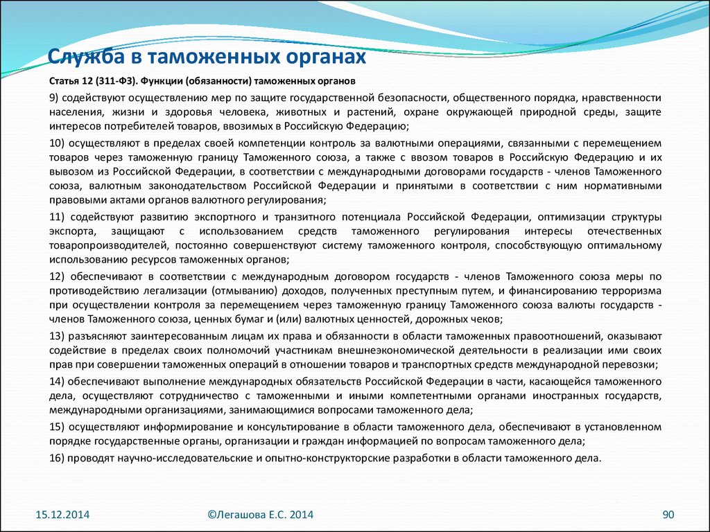 Законодательство таможенного дела. Права и обязанности таможенных органов. Обязанности таможенных органов РФ. Сотрудничество таможенных служб по защите культурных ценностей. Права и обязанности должностных лиц таможенных органов.