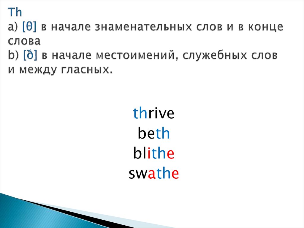 Произношение гласных. Th в начале знаменательных.