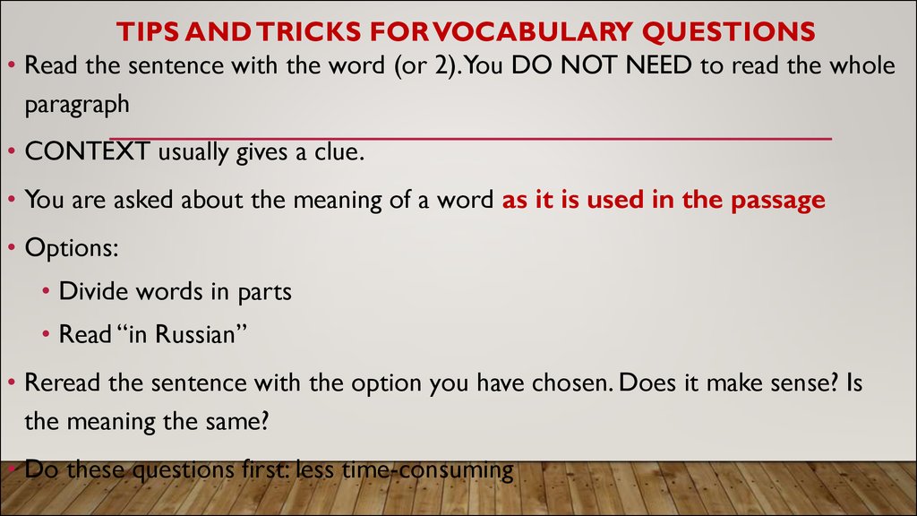 Tips and Tricks for vocabulary questions