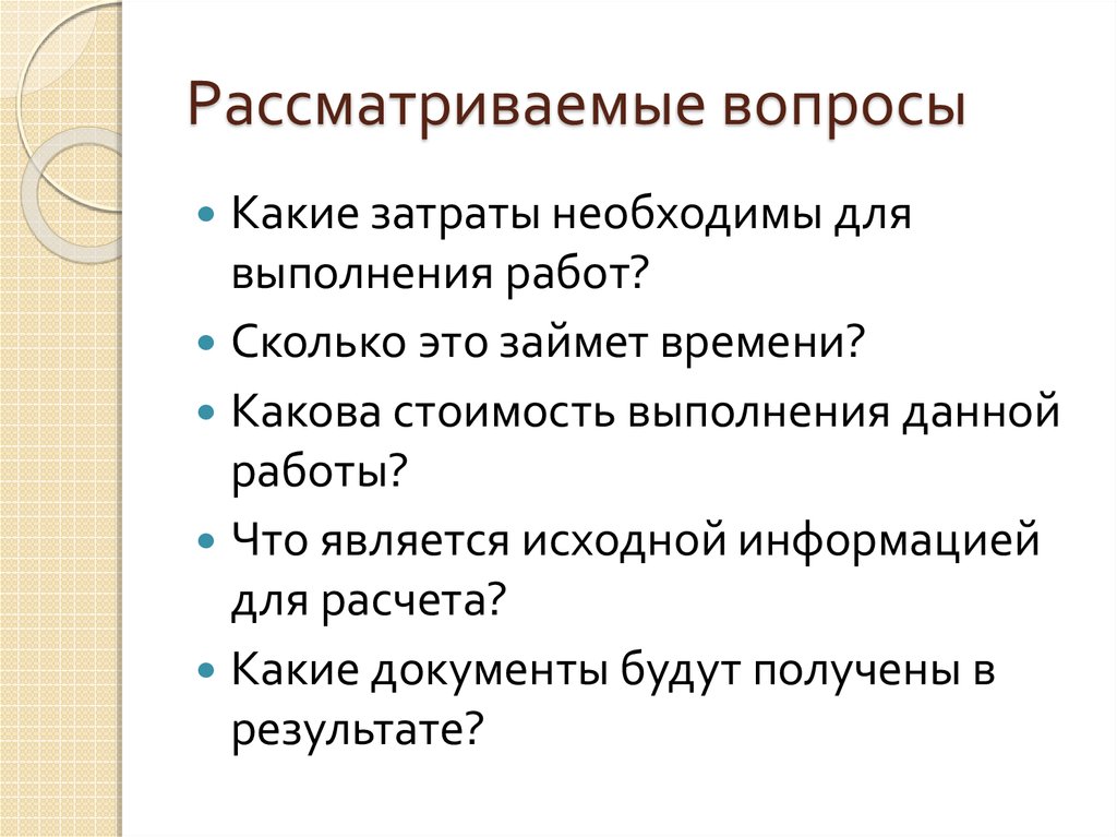 Рассматриваемые вопросы