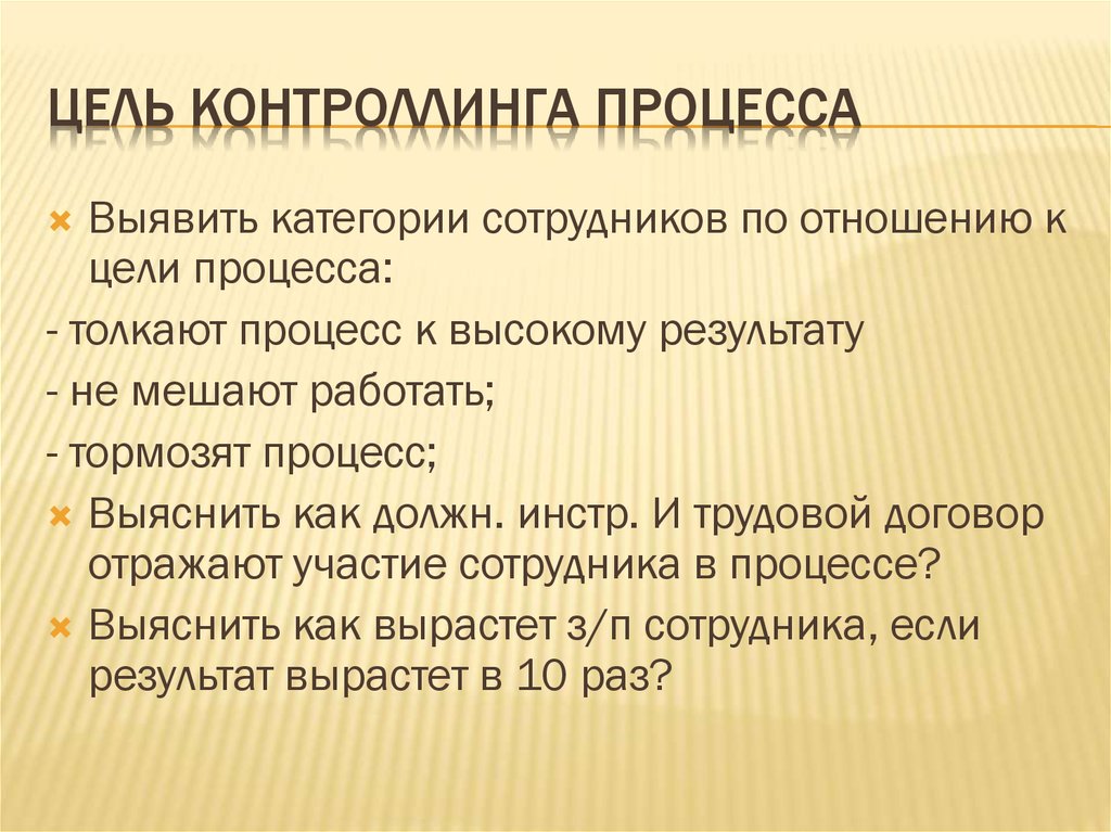 Цель Контроллинга процесса