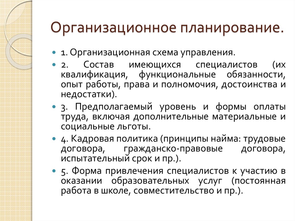 Содержание организационной