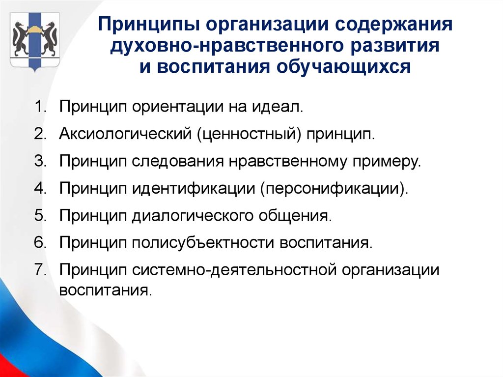 Принципы ориентации. Принципы организации духовно-нравственного развития и воспитания. 5 Принципов организации духовно-нравственного развития и воспитания. Принцип персонификации воспитания. Нравственных качеств обучающихся.