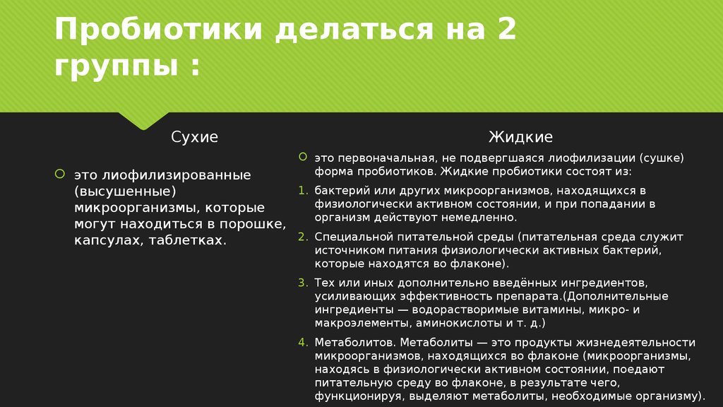 Роль пробиотиков в организме человека презентация