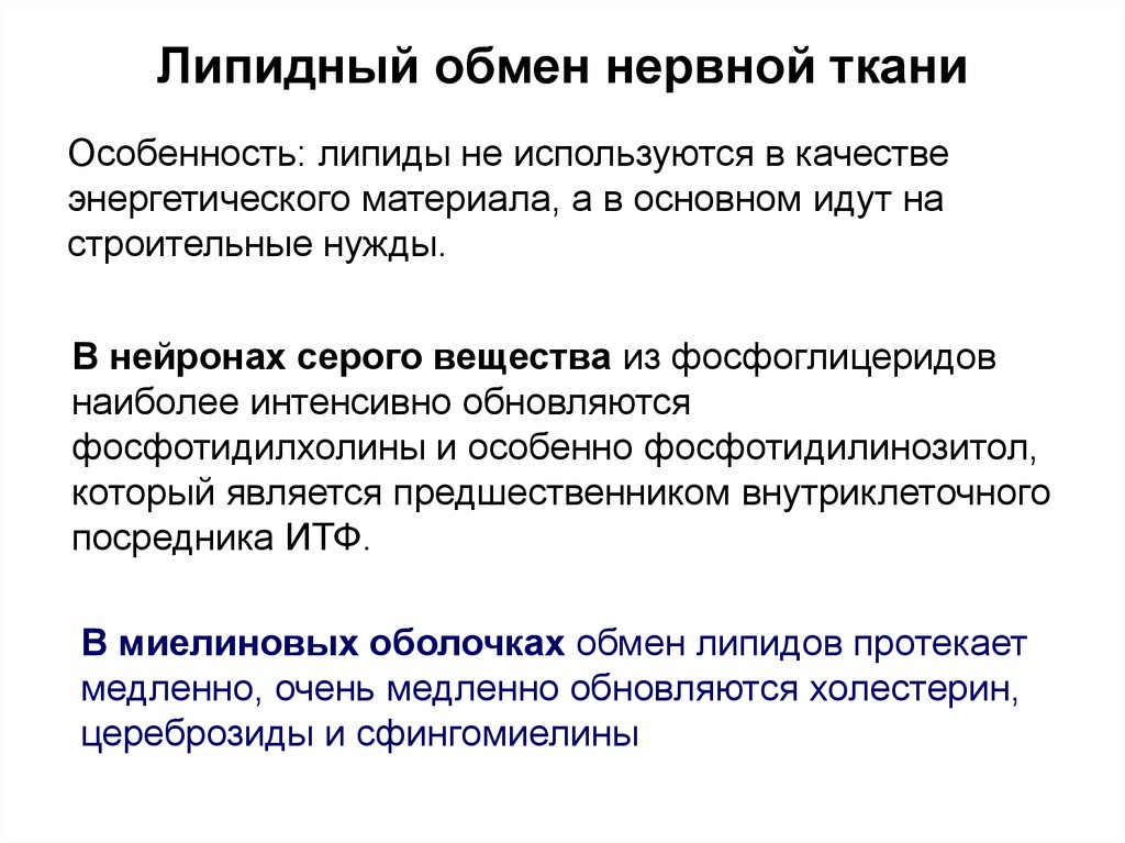 Липидный обмен это. Особенности липидного обмена в нервной ткани. Особенности обмена липидов в нервной ткани биохимия. Особенности метаболизма нервной ткани. Особенности метаболизма липидов нервной ткани.