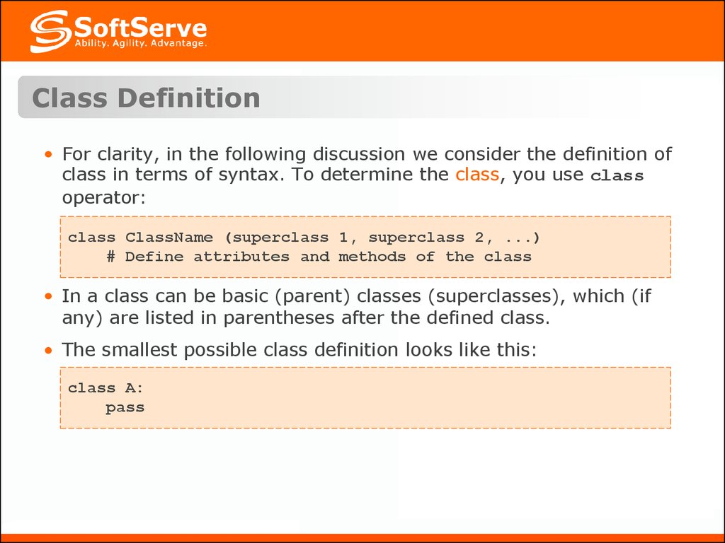 Define class. Суперкласс Python.