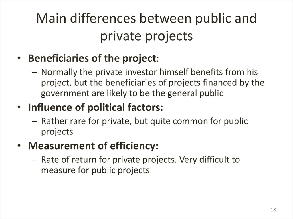 Main differences between public and private projects