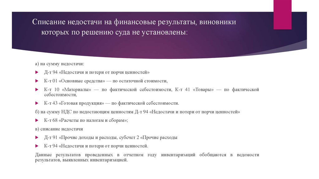 В каких случаях результат. Списание недостачи на финансовый результат. Списана недостача на финансовые Результаты. Недостача списана на финансовый результат организации. Списание недостачи при инвентаризации.