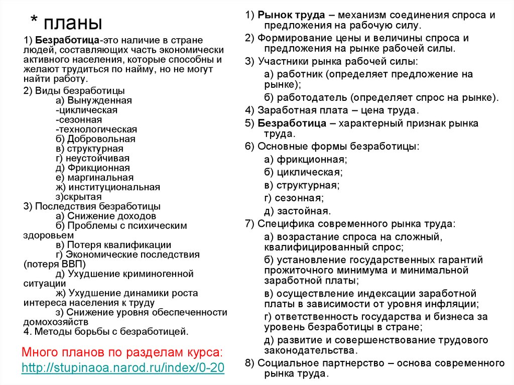 Сложный план безработица в условиях рыночной экономики