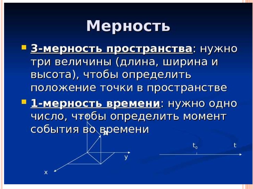 Меры пространства. Акрность пространства. Мерность. Три пространственных измерения. Измерения пространства и времени.