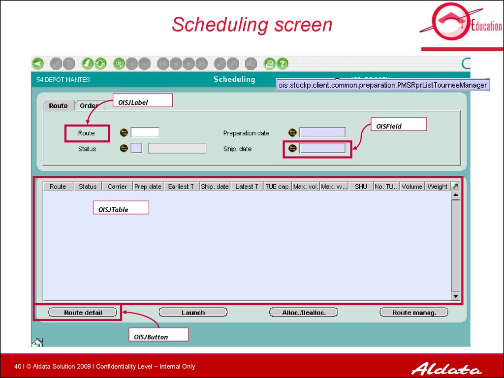 Scheduling screen