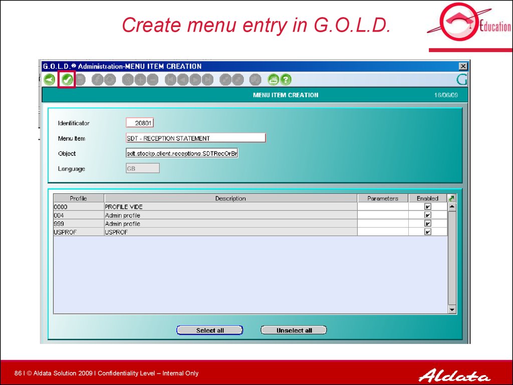 Create menu entry in G.O.L.D.