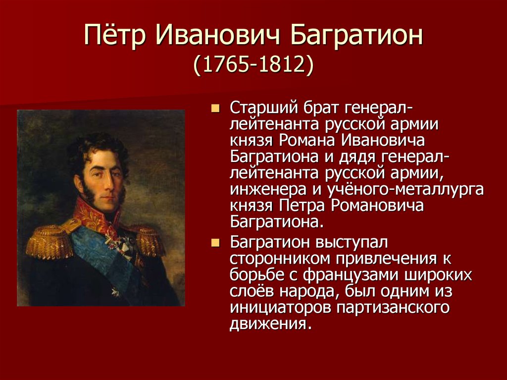 Багратион самое главное. Герой 1812 года Багратион.