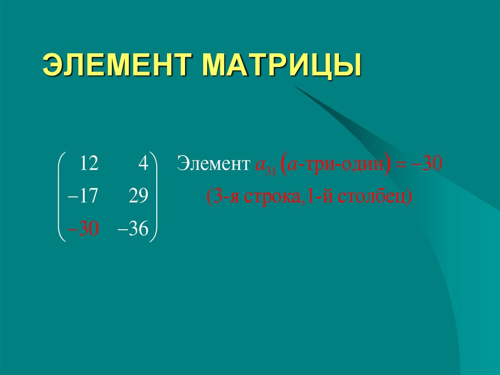 Элементы матрицы. Ведущий элемент матрицы это. Элемент матрицы а23.