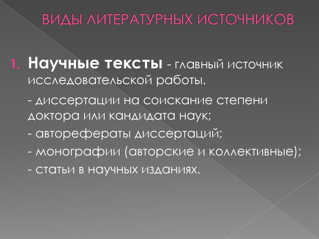 Виды научных текстов. Виды литературных источников. Виды литературных источников информации. Типы литературных источников. Виды литературных источников в исследовательской работе.