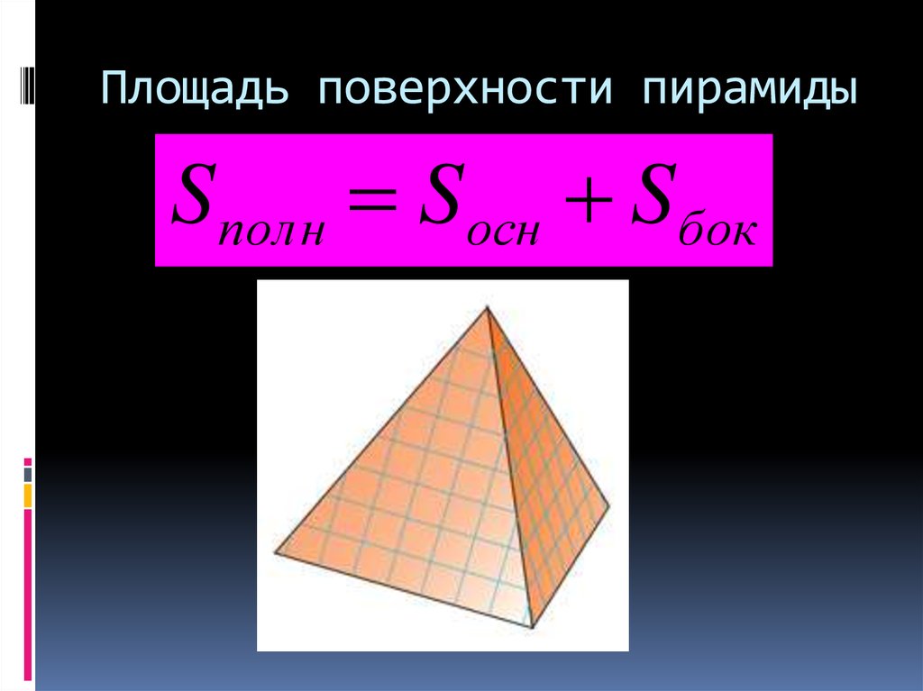 Формулы пирамиды геометрия 10. Тетраэдр геометрия 10 класс площадь поверхности. Формула вычисления площади пирамиды. Пирамида геометрия площадь. Формулы для вычисления площади поверхности пирамиды.