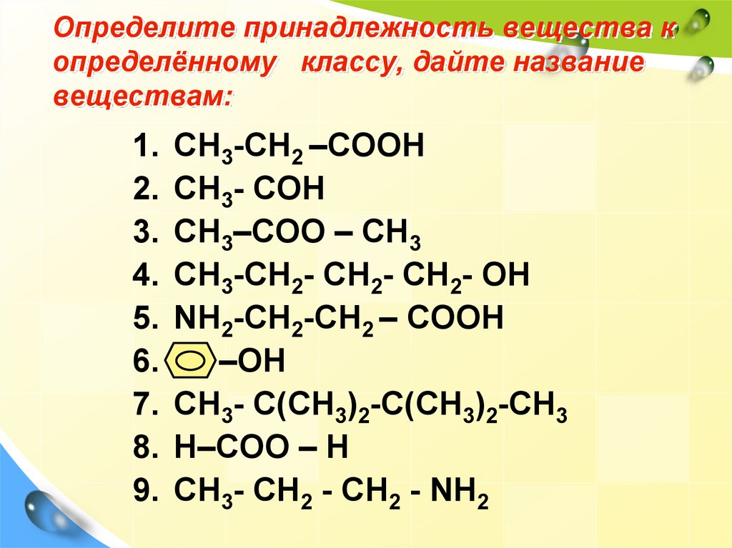 Органические соединения co2. Определить класс соединений. Определить класс веществ химия. Определите классы соединений назовите вещества. Определите классы соединений дайте.