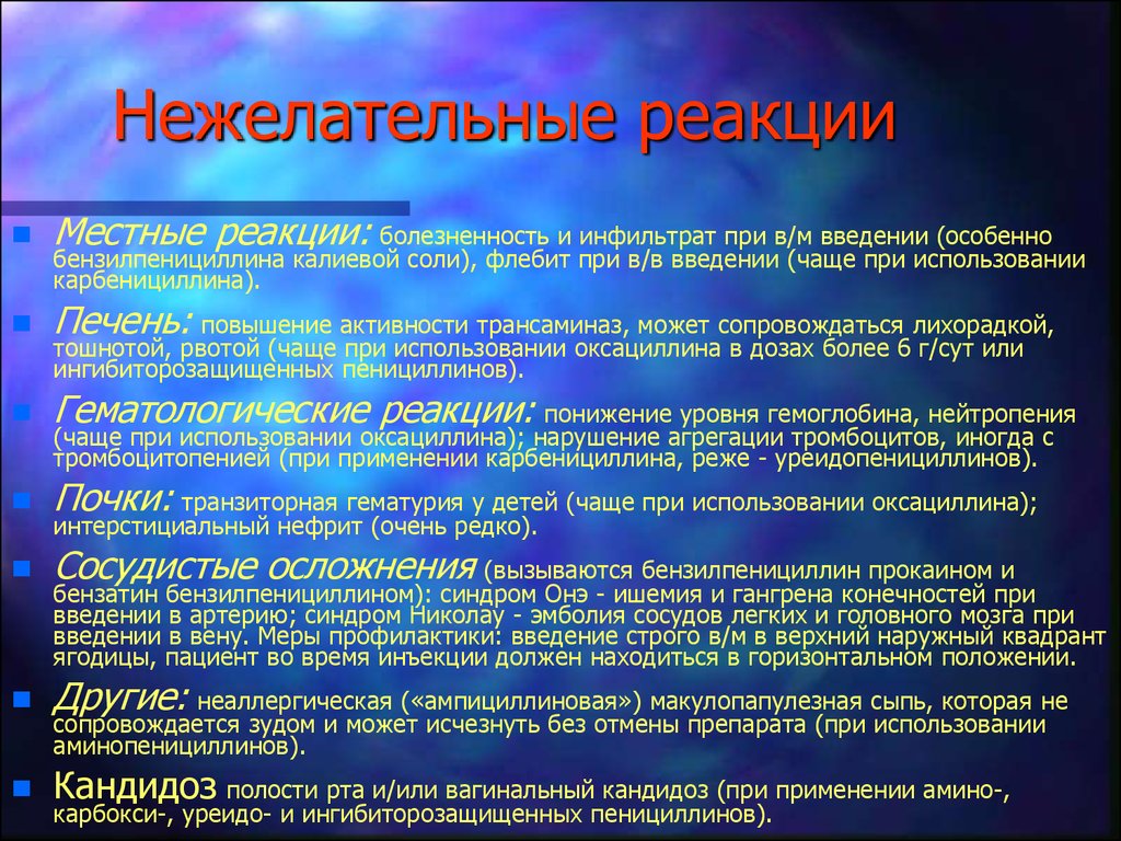 Болезненность. Нежелательные реакции пенициллинов. Осложнения при применении пенициллинов. Осложнения при введении пенициллина. Осложнения после введения пенициллина.