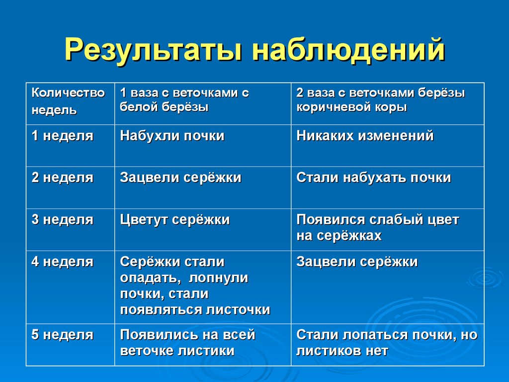 Результаты наблюдения