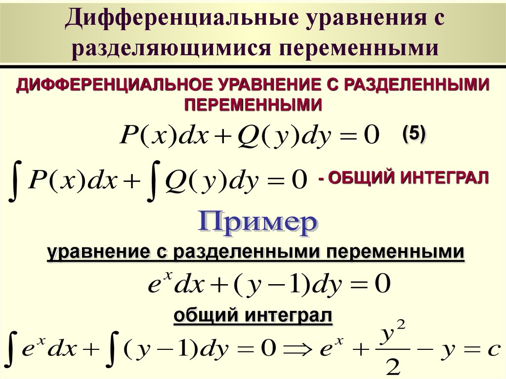 Дифференциальные уравнения с разделяющимися переменными