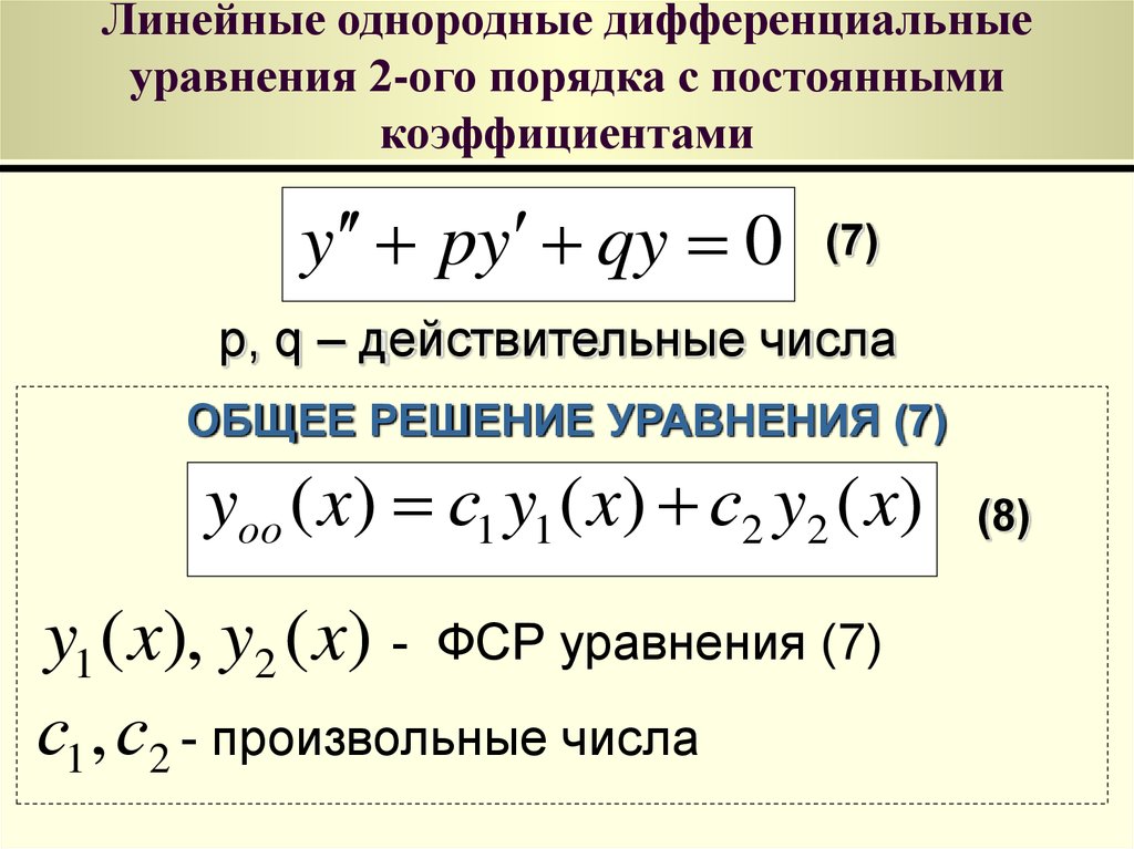 Линейные однородные дифференциальные уравнения 2-ого порядка с постоянными коэффициентами