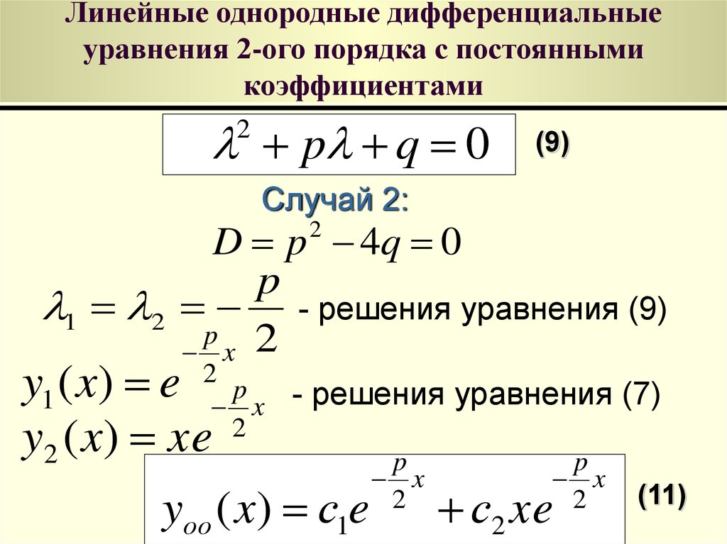 Решение однородных уравнений первого порядка. Линейное дифференциальное уравнение второго порядка. Решение однородного дифференциального уравнения второго порядка. Линейное однородное дифференциальное уравнение. Общее решение линейного однородного дифференциального уравнения.