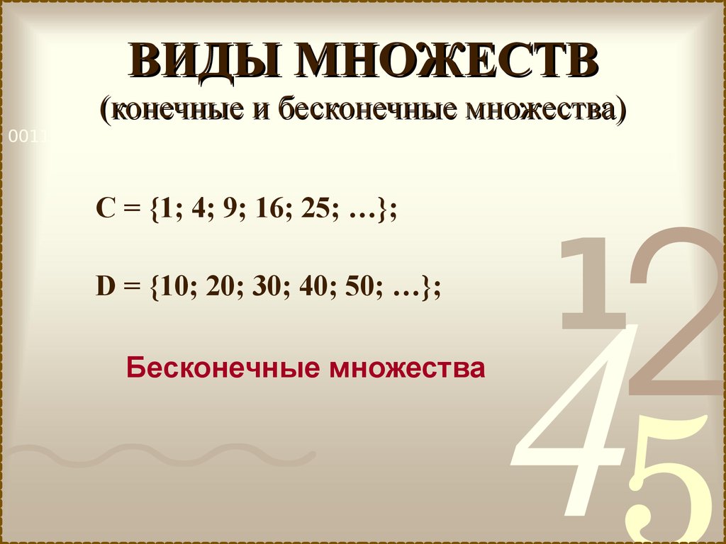 Виды множеств примеры. Конечные множества примеры. Примеры бесконечных множеств. Виды множеств. Примеры конечных и бесконечных множеств.