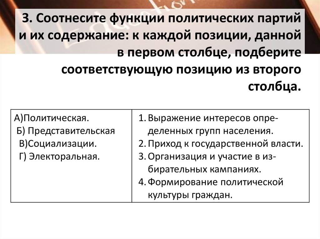 Политическая позиция партии. Функции политических партий и их содержание. Содержание политической функции партии. Соотнести функцию и ее содержание. Соотнесите функцию и ее содержание.