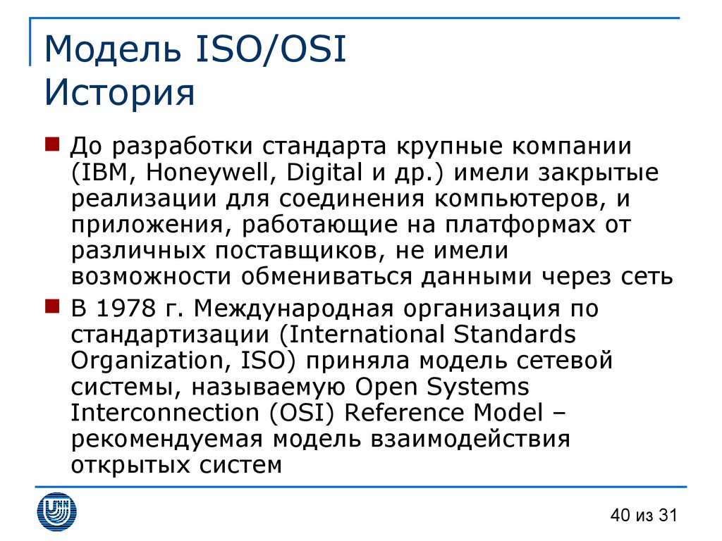 Модель ISO/OSI История