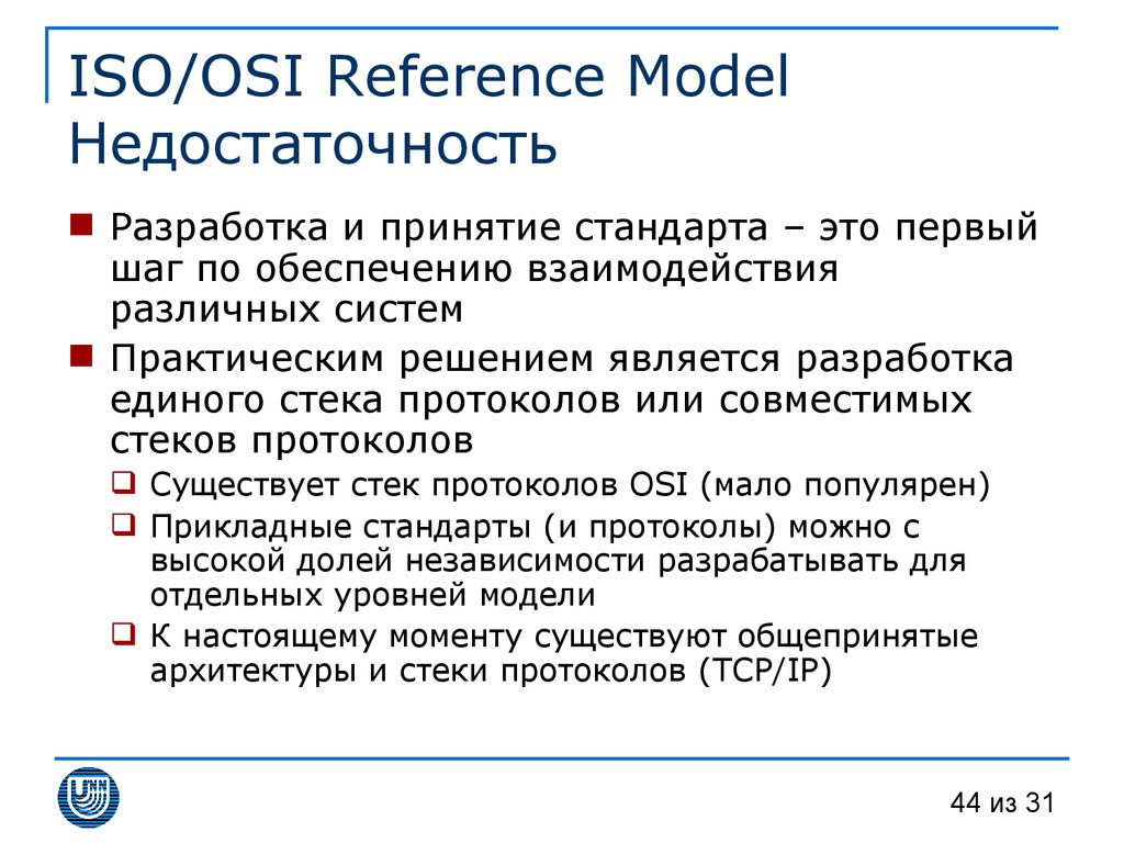 ISO/OSI Reference Model Недостаточность