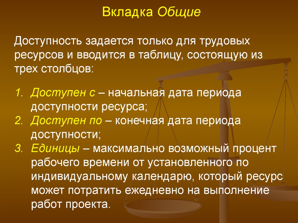 Доступность ресурсов. Доступность трудовых ресурсов это. Оценка доступности необходимых трудовых ресурсов. Вкладка Общие. Период доступности.