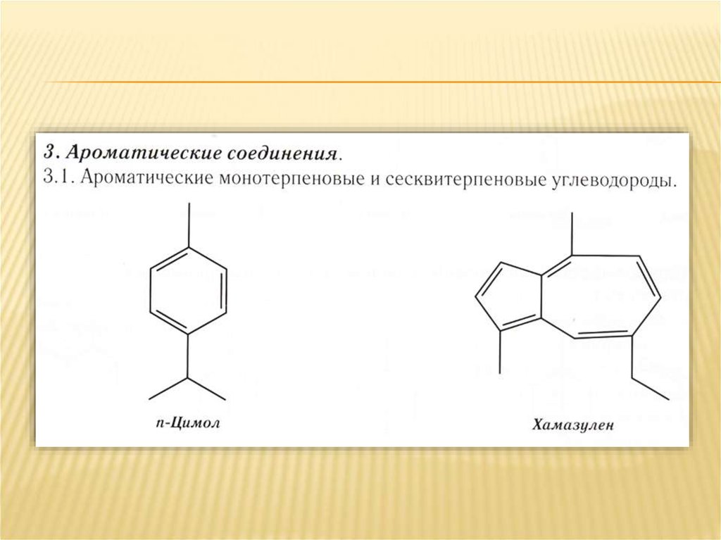 Свойства ароматических соединений. Ароматические соединения. Хамазулен. П-изопропилтолуол. Орто-цимол.