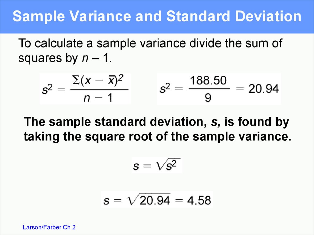 Sample Variance and Standard Deviation