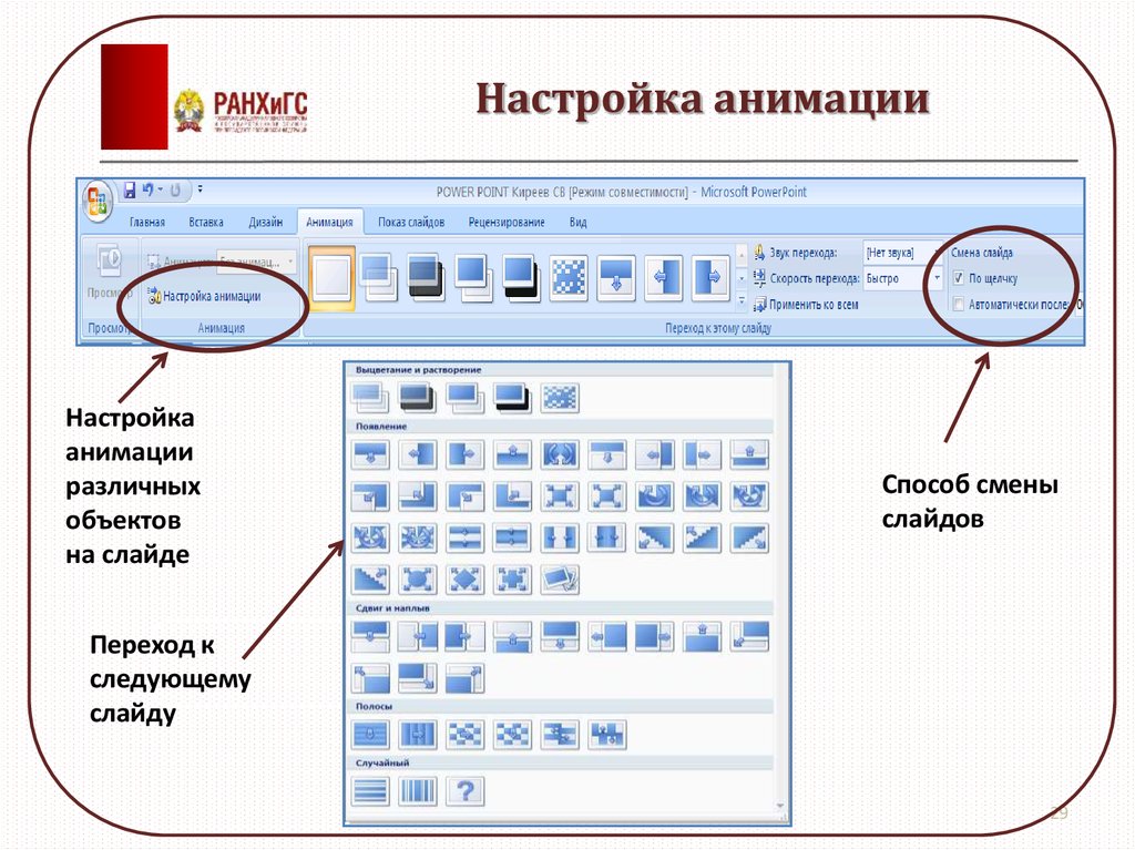 Презентация настройка анимации настройка презентация