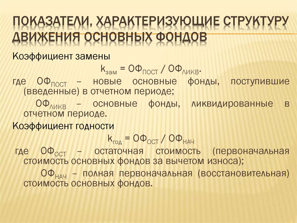 Показатели характеризующие основные фонды предприятия