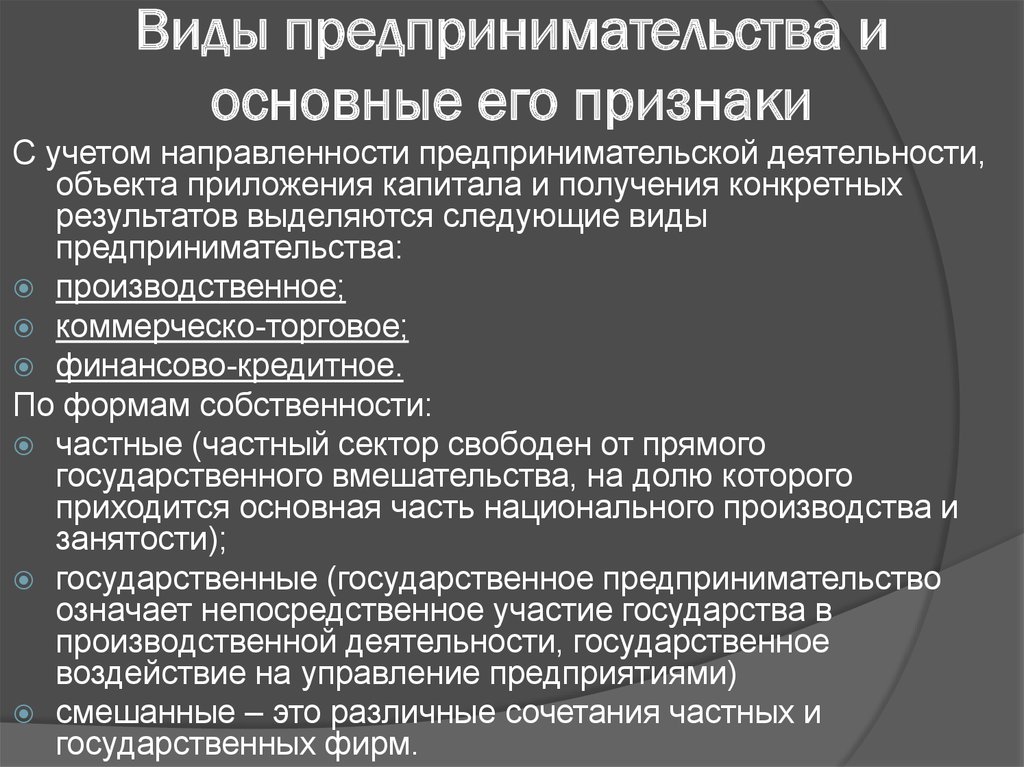 Виды и типы предпринимательства презентация