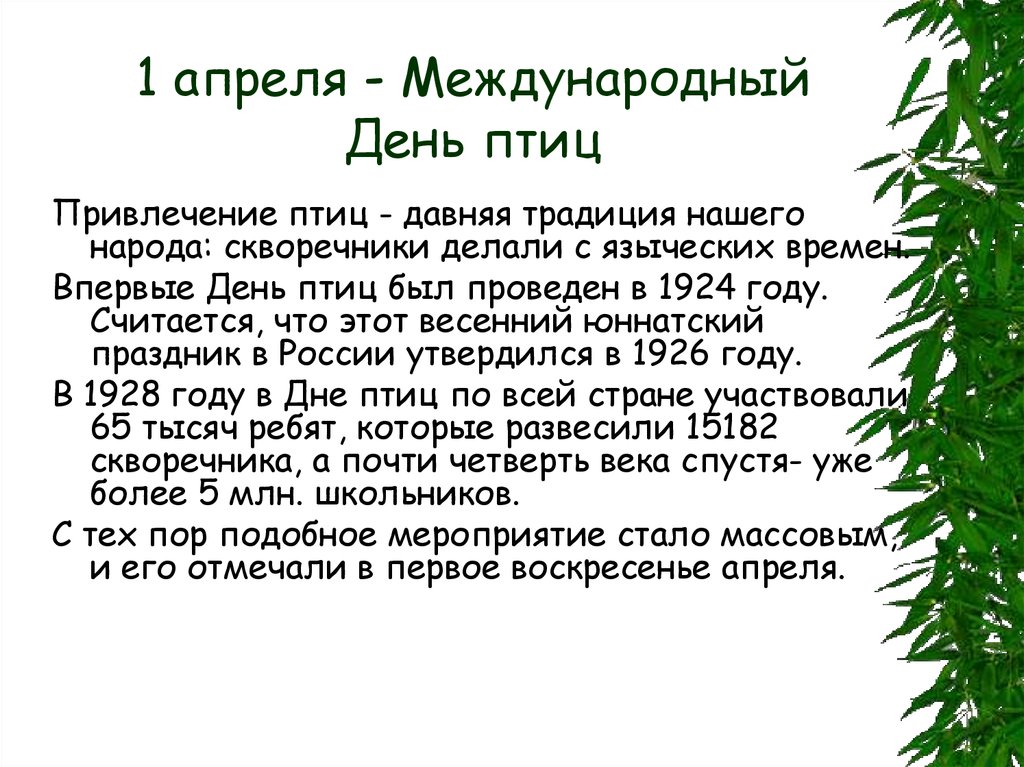 Презентация международный день птиц