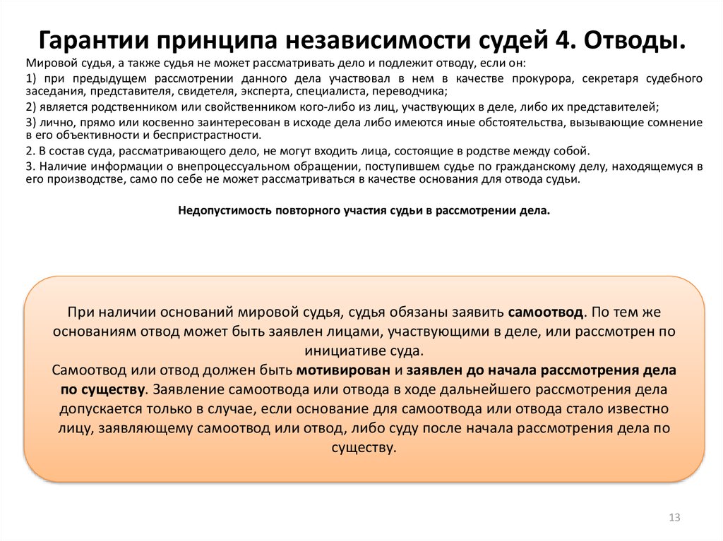 Принцип независимости судей. Основания для отвода судьи. Основания для отвода суда. Принцип независимости судей. Гарантии независимости.. Основания для самоотвода судьи.