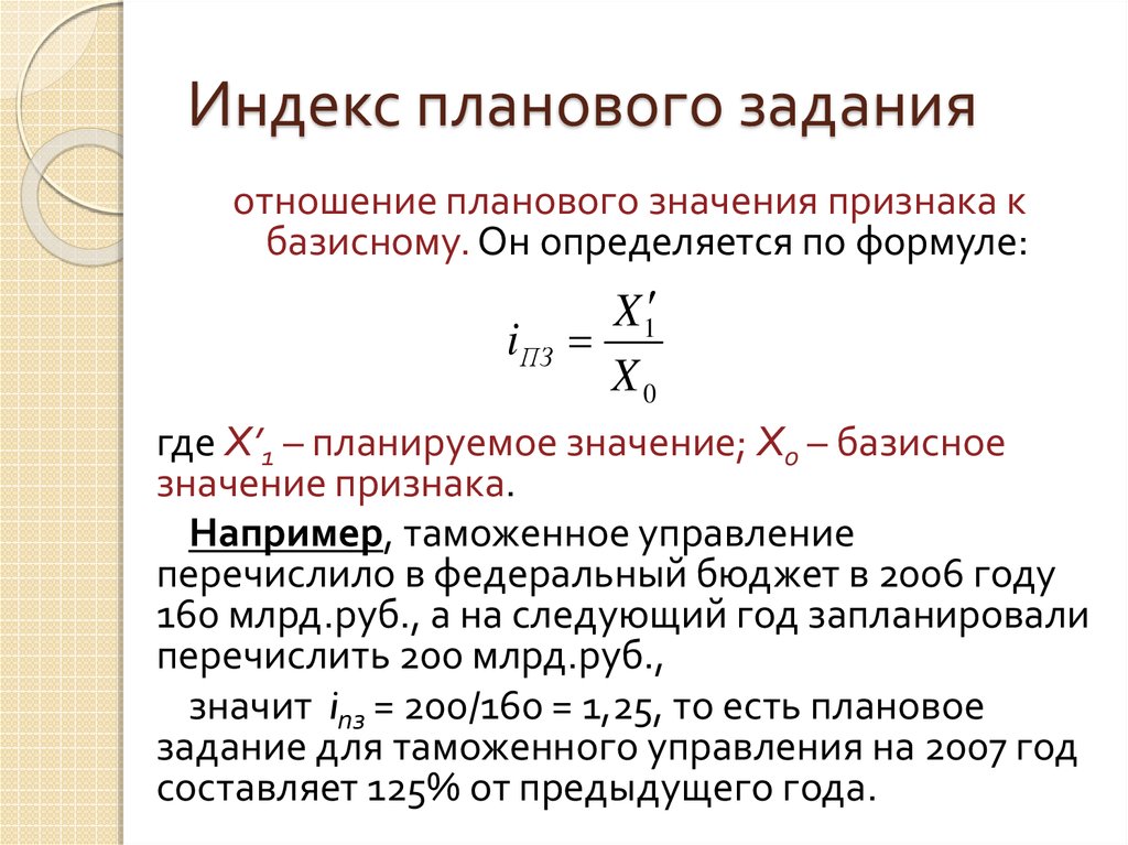 Произведение относительных показателей планового задания и выполнения плана равно