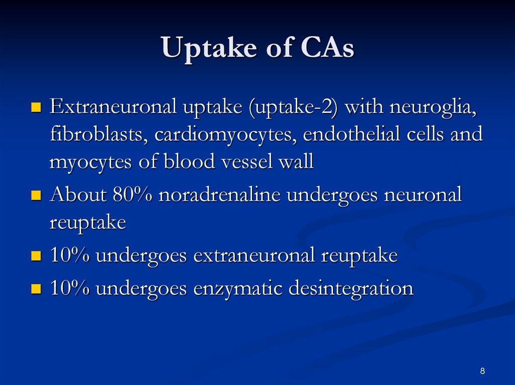 Uptake of CAs
