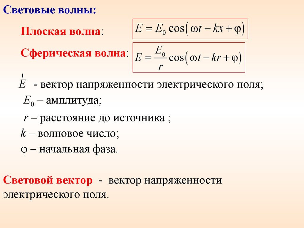 Световые волны. Фаза плоской волны полностью определяется:. Уравнение светового вектора. Световые волны физика.