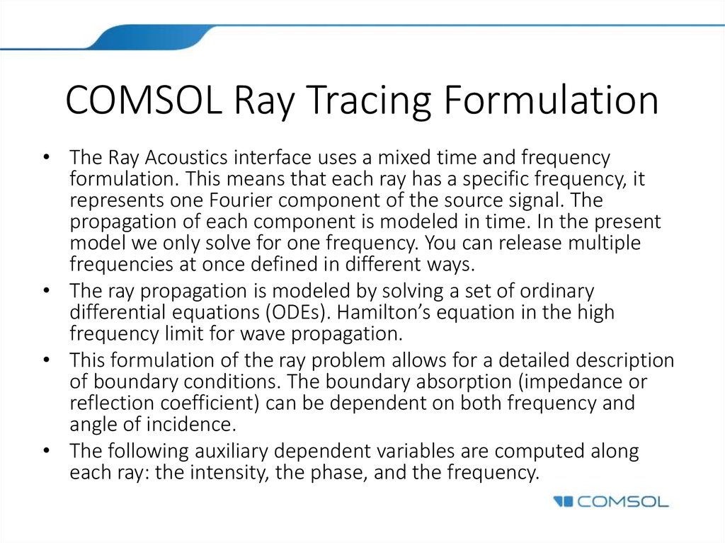 COMSOL Ray Tracing Formulation