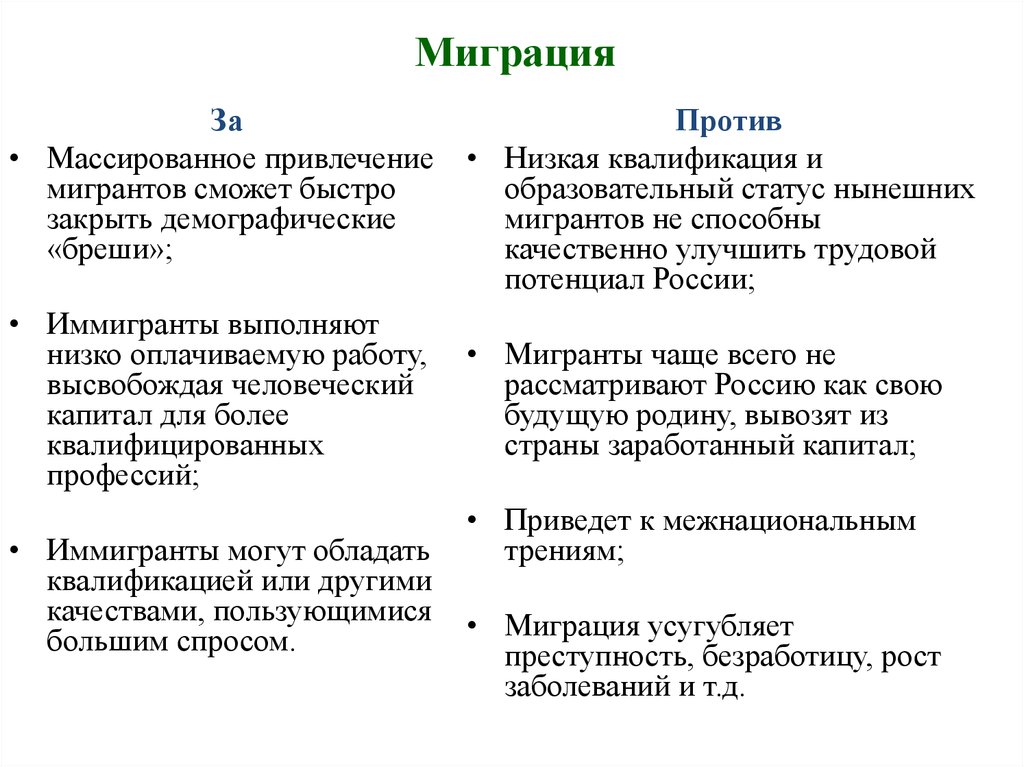 Достоинства трудовой миграции примеры