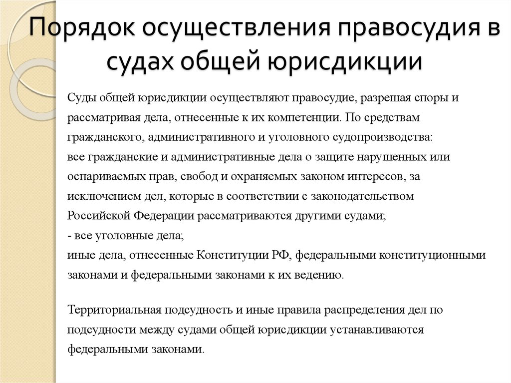 Порядок осуществления правосудия в судах общей юрисдикции презентация