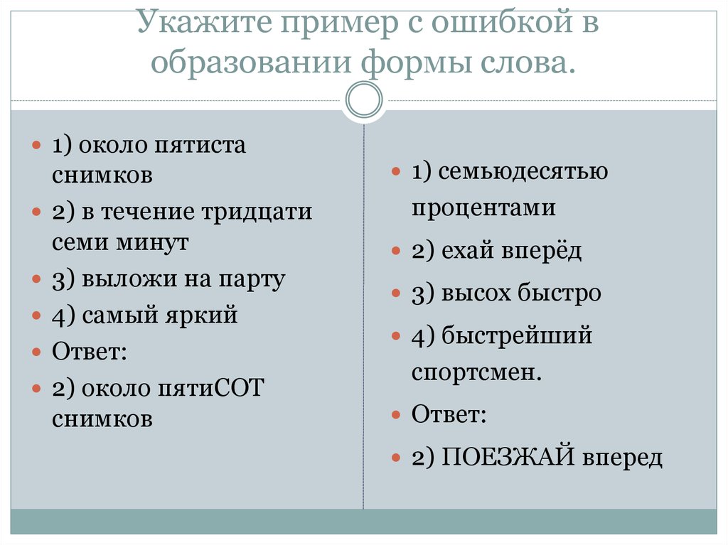 Укажи ошибку в форме слова. Ошибки в образовании формы слова примеры. Ошибка в образовании формы слова. Образование формы слова. Пример с ошибкой в образовании формы.