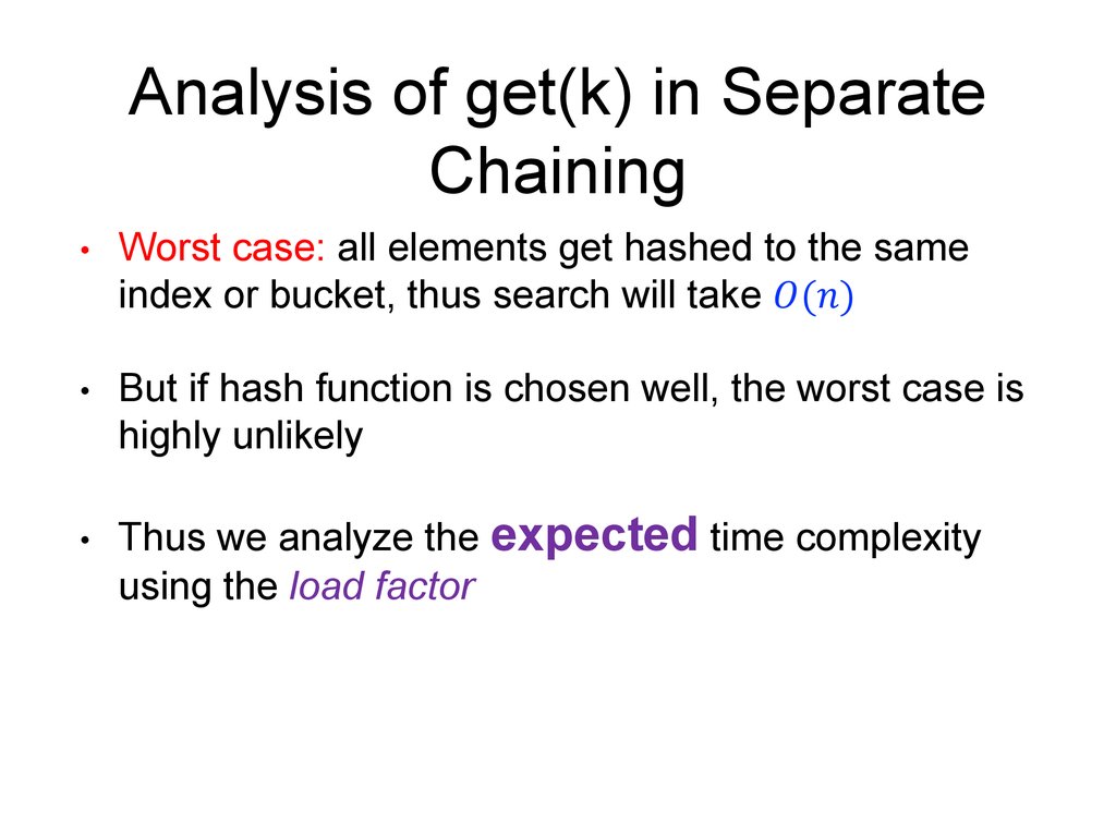 Analysis of get(k) in Separate Chaining