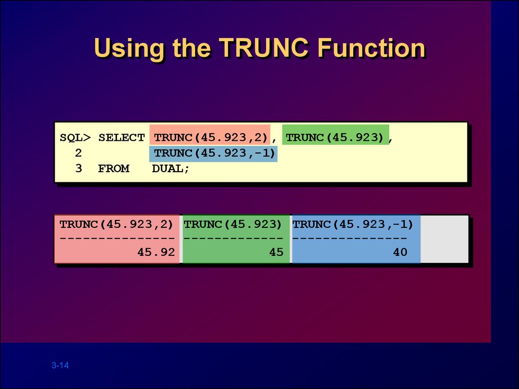 Date trunc month created at date. Функция TRUNC. TRUNC SQL. TRUNC Oracle SQL. Функция TRUNC В SQL.